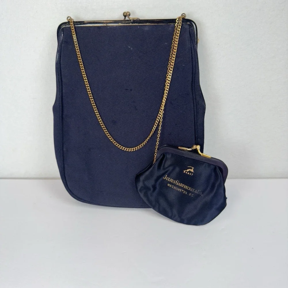 VTG 50s Koret Evening Purse + Coin Purse Julius Garfinckel DC Purple + Gold Trim